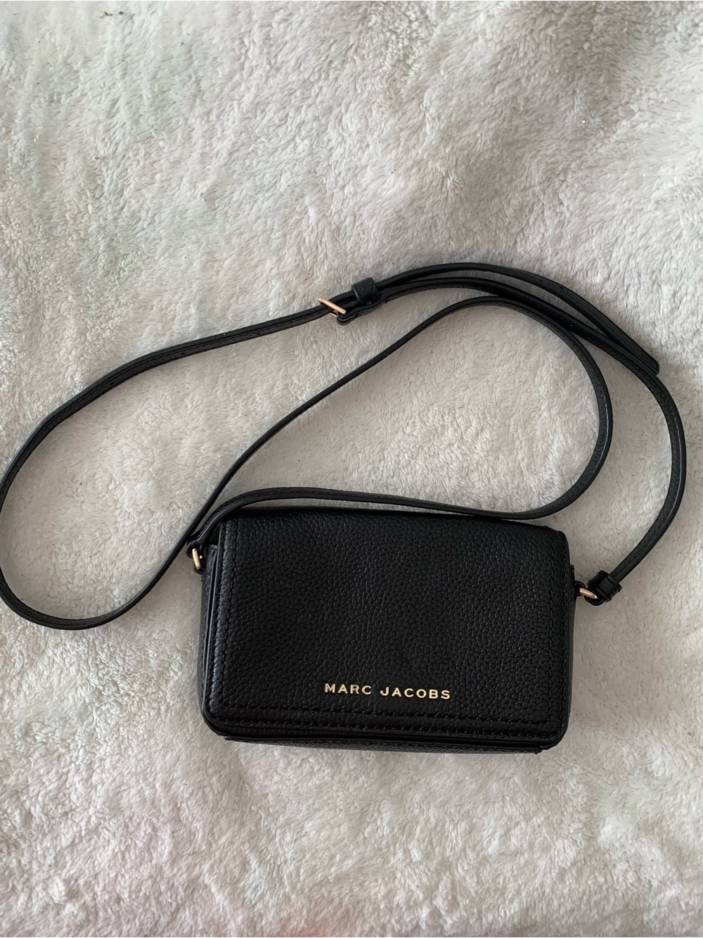 Marc Jacobs Black Pebbled Leather Mini Crossbody with Gold Logo
